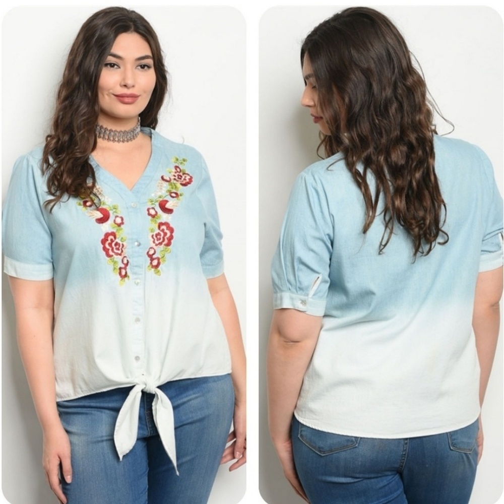 BLUE WITH FLOWERS PLUS SIZE TOP